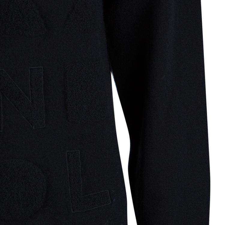 Pre Owned Chanel Black Cashmere Chenille Embroidered Zip Front Cardigan L