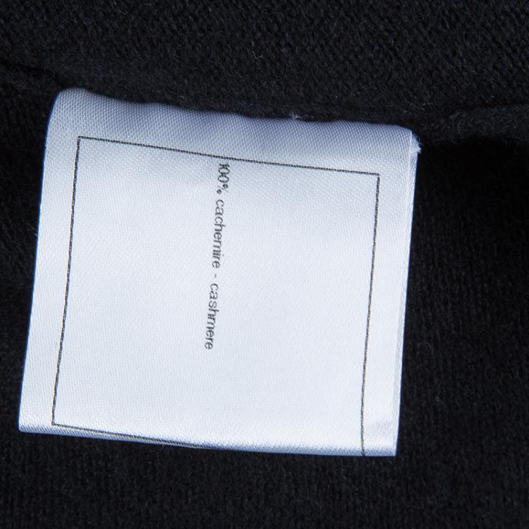 Pre Owned Chanel Black Cashmere Chenille Embroidered Zip Front Cardigan L
