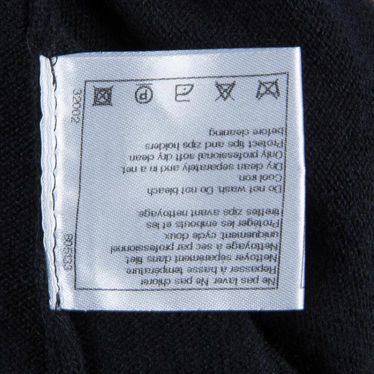 Pre Owned Chanel Black Cashmere Chenille Embroidered Zip Front Cardigan L