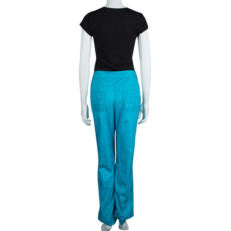 Pre Owned Chanel Turquoise Blue Nylon Zip Detail Trackpants M