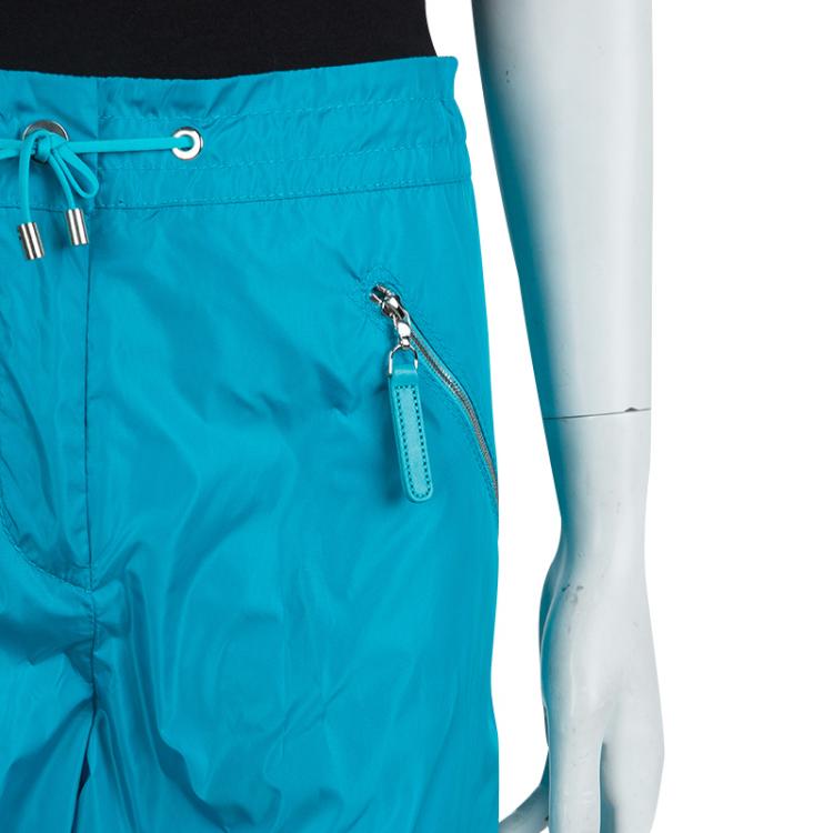 Pre Owned Chanel Turquoise Blue Nylon Zip Detail Trackpants M