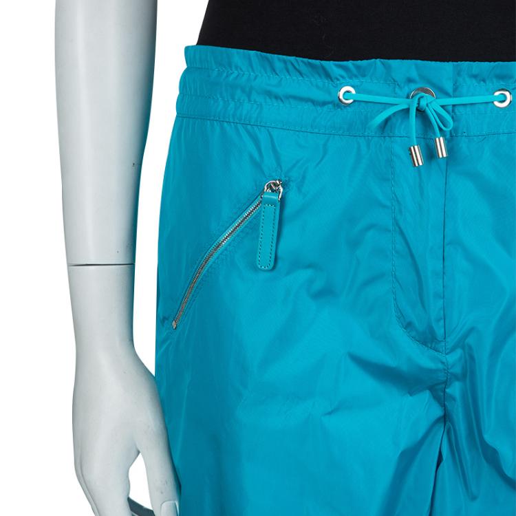 Pre Owned Chanel Turquoise Blue Nylon Zip Detail Trackpants M