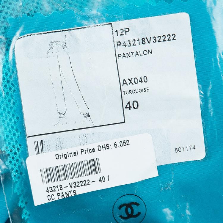 Pre Owned Chanel Turquoise Blue Nylon Zip Detail Trackpants M