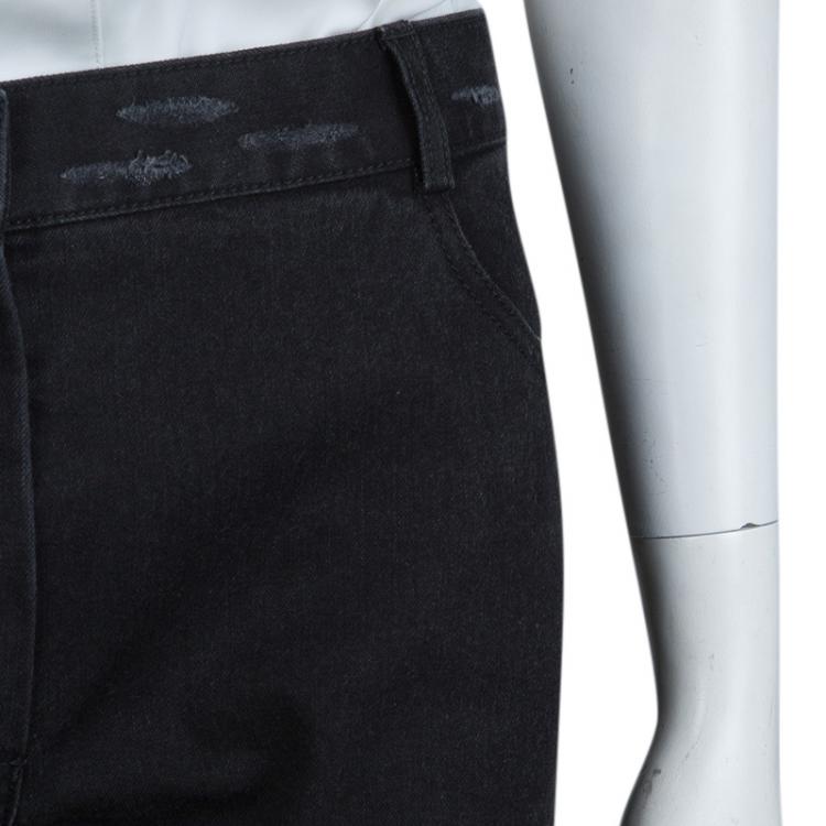 Pre Owned Chanel Black Distressed Denim Embroidered Patch Detail Straight Fit Jeans M