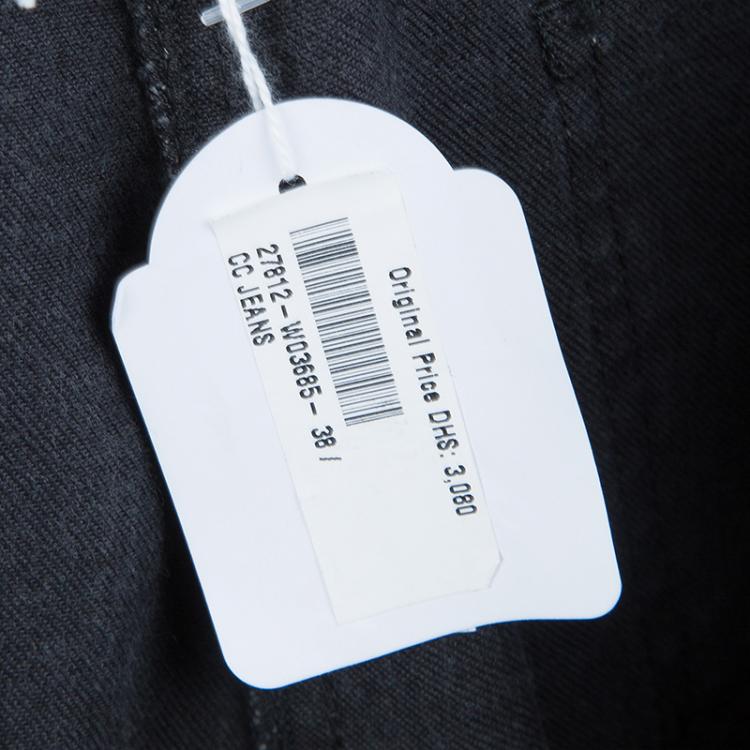 Pre Owned Chanel Black Distressed Denim Embroidered Patch Detail Straight Fit Jeans M