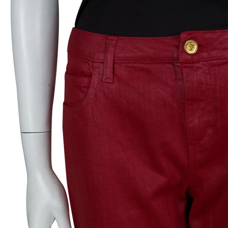 Pre Owned Chanel Red Metallic Finish Jeans L