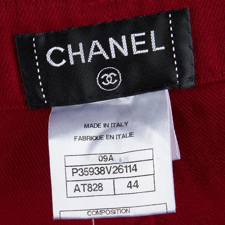Pre Owned Chanel Red Metallic Finish Jeans L