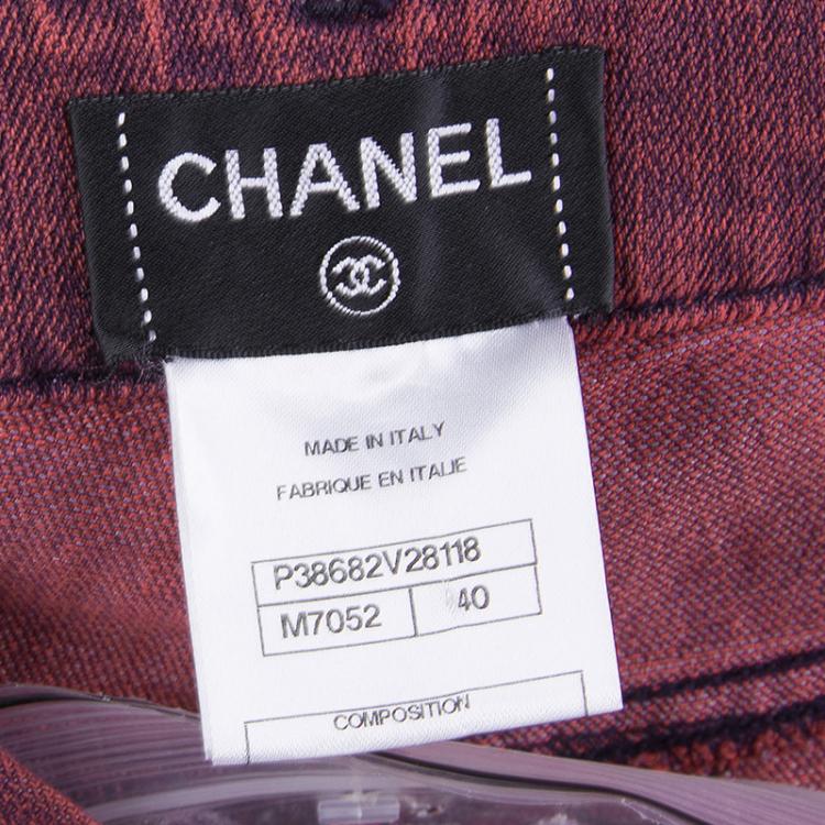Pre Owned Chanel Red Stone-Washed Denim Topstitch Detail Jeans M
