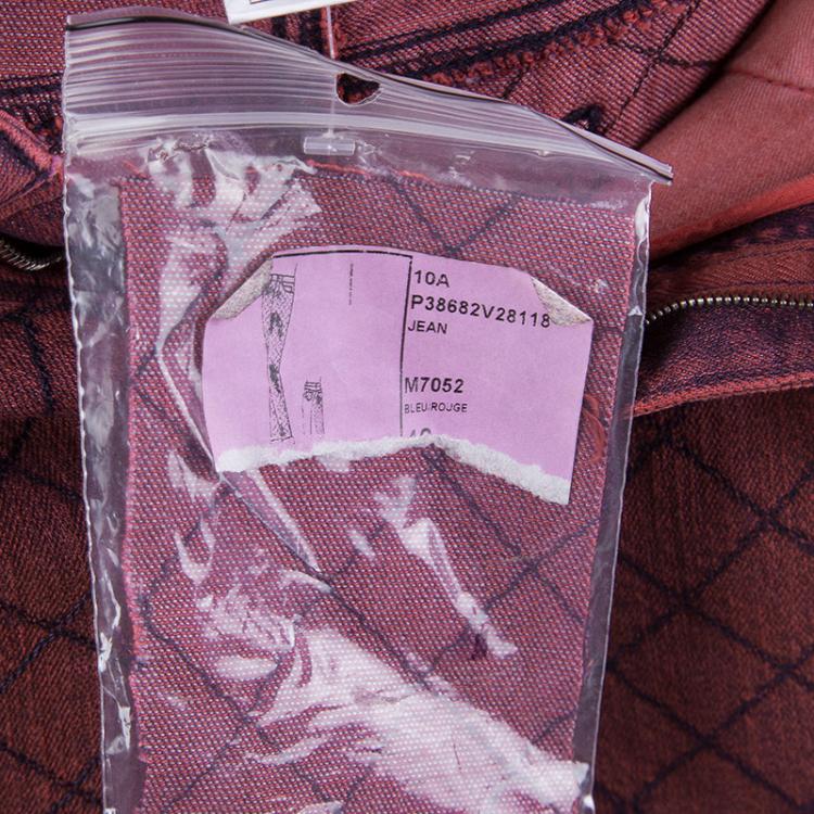 Pre Owned Chanel Red Stone-Washed Denim Topstitch Detail Jeans M