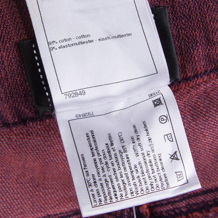 Pre Owned Chanel Red Stone-Washed Denim Topstitch Detail Jeans M