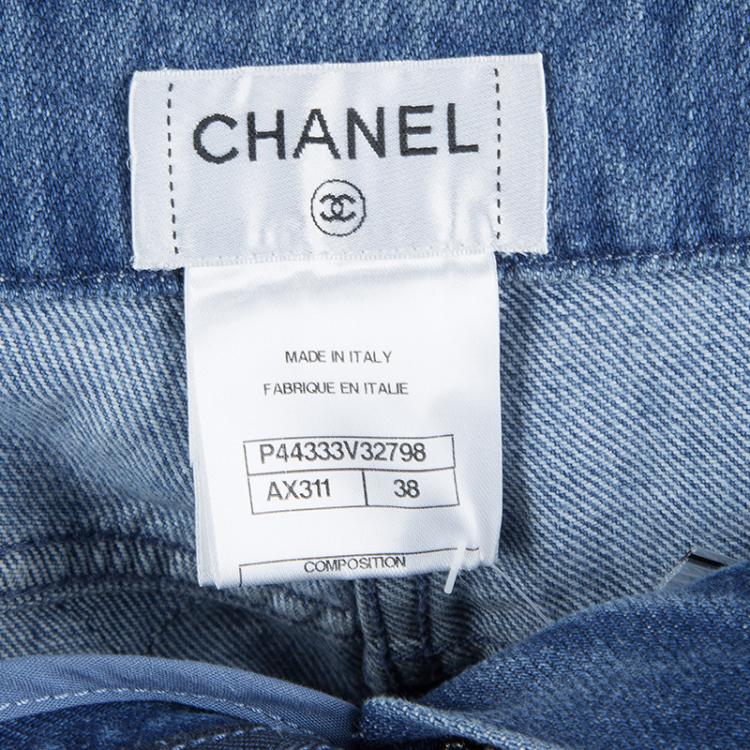 Pre Owned Chanel Indigo Denim Topstitch Detail Jeans M