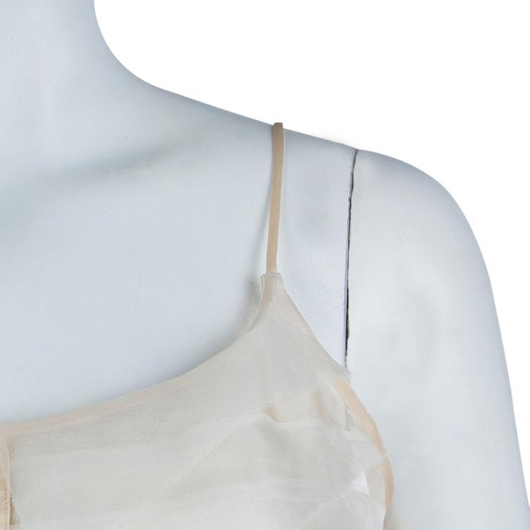 Pre Owned Chanel Beige Tiered Sheer Silk Top M