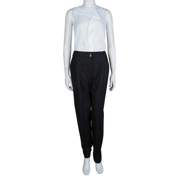 Pre Owned Chanel Dark Grey Wool Trousers L