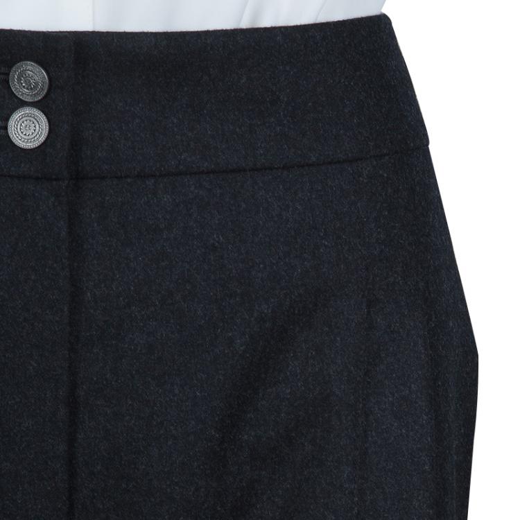 Pre Owned Chanel Dark Grey Wool Trousers L