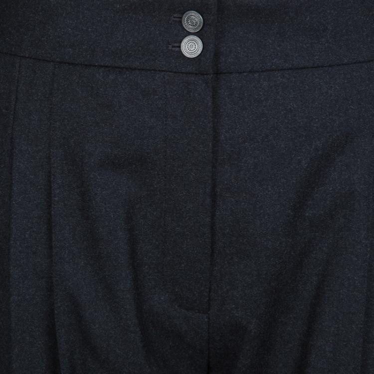 Pre Owned Chanel Dark Grey Wool Trousers L