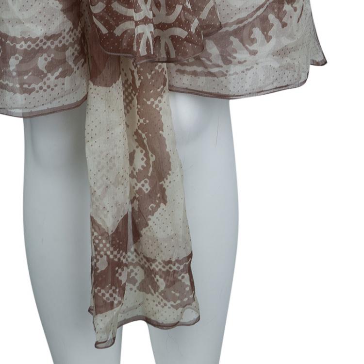 Pre Owned Chanel Beige Printed Silk Halter Dress M