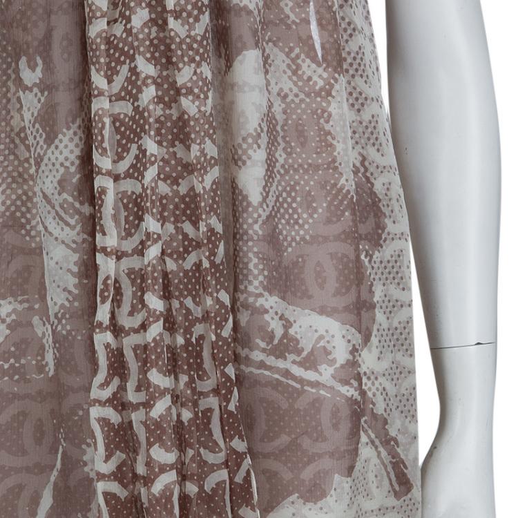 Pre Owned Chanel Beige Printed Silk Halter Dress M