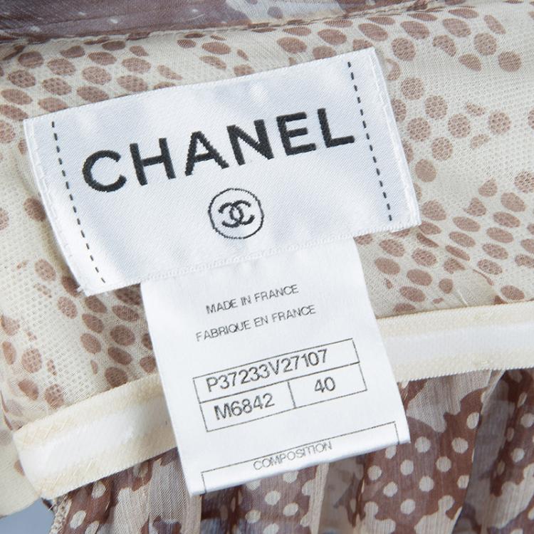 Pre Owned Chanel Beige Printed Silk Halter Dress M