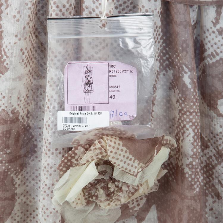 Pre Owned Chanel Beige Printed Silk Halter Dress M