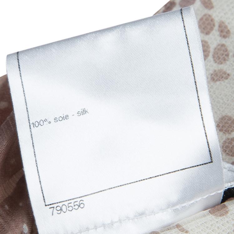 Pre Owned Chanel Beige Printed Silk Halter Dress M