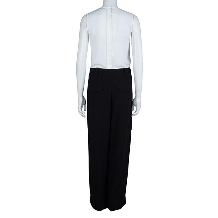 Pre Owned Chanel Black Wool High Waist  Wide Leg Trousers L