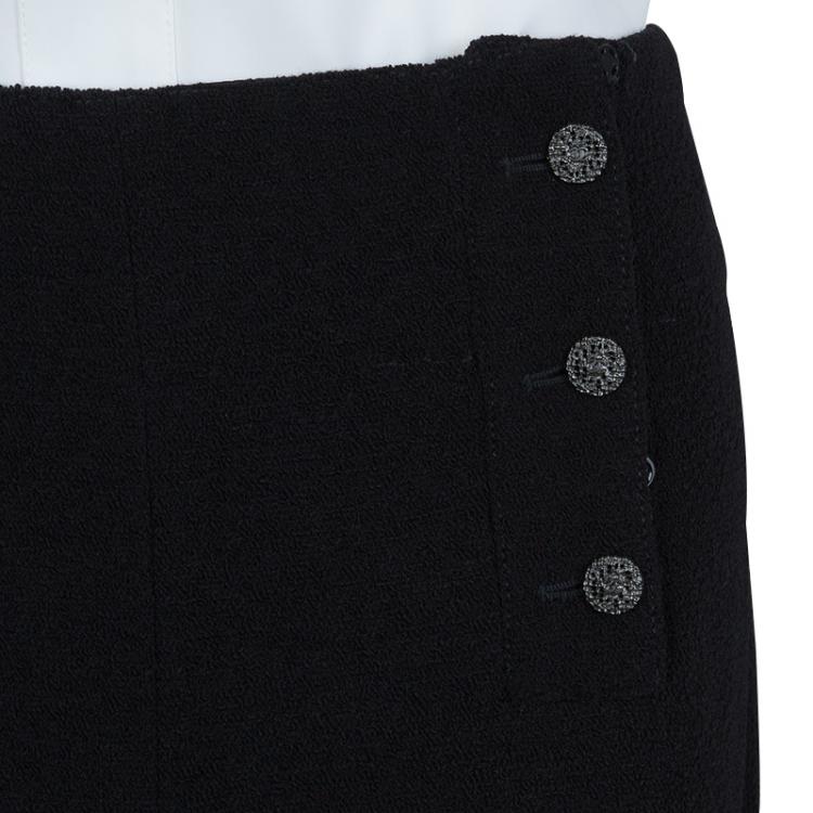 Pre Owned Chanel Black Wool High Waist  Wide Leg Trousers L
