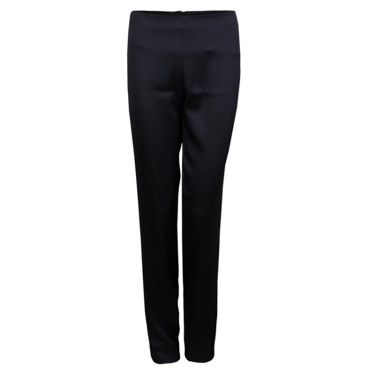 Pre Owned Chanel Black Silk Straight Fit Trousers M