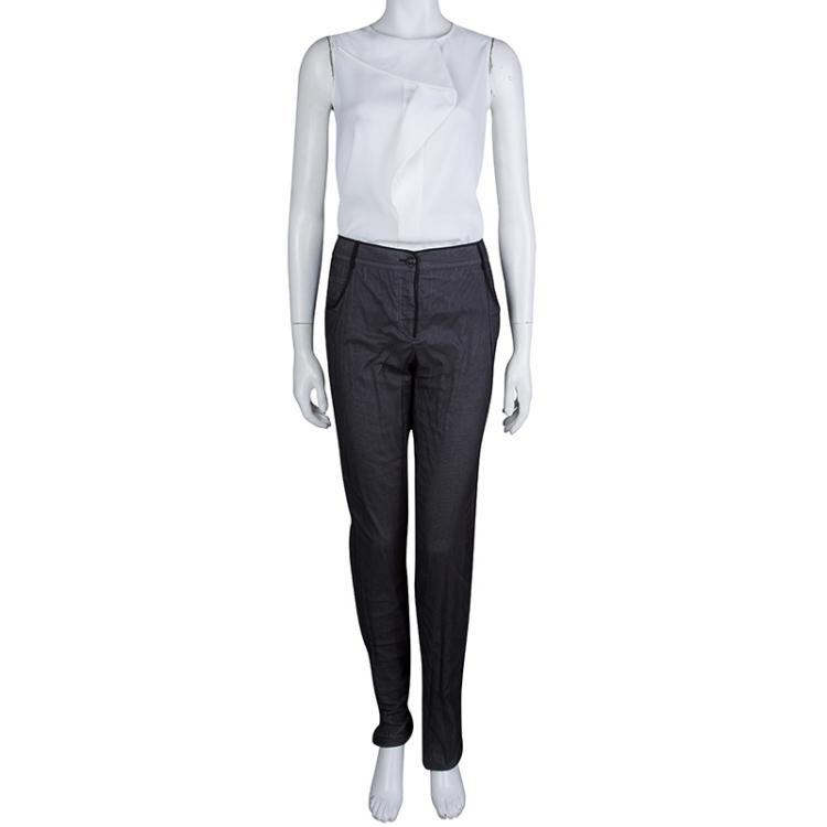 Pre Owned Chanel Black Cotton Mesh Lined Trousers L