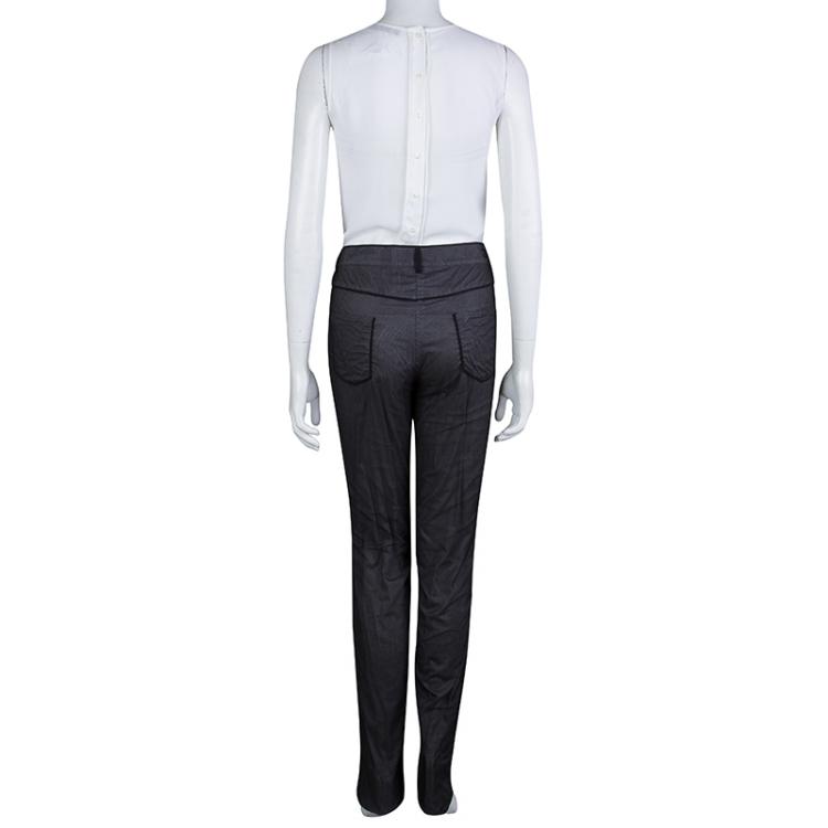 Pre Owned Chanel Black Cotton Mesh Lined Trousers L