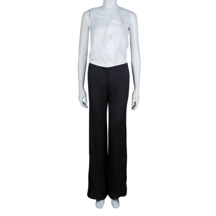 Pre Owned Chanel Black Contrast Piping Detail Flared Silk Trousers M