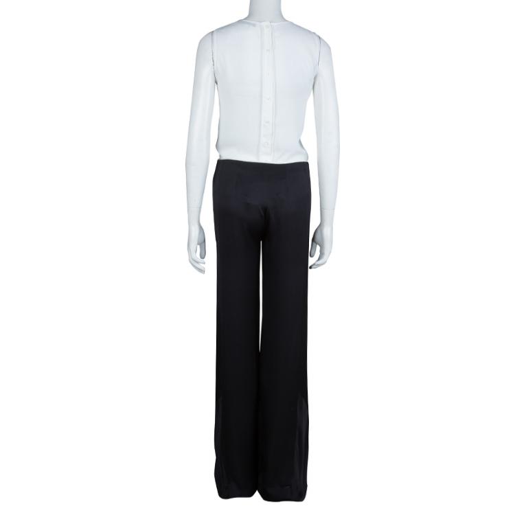 Pre Owned Chanel Black Contrast Piping Detail Flared Silk Trousers M