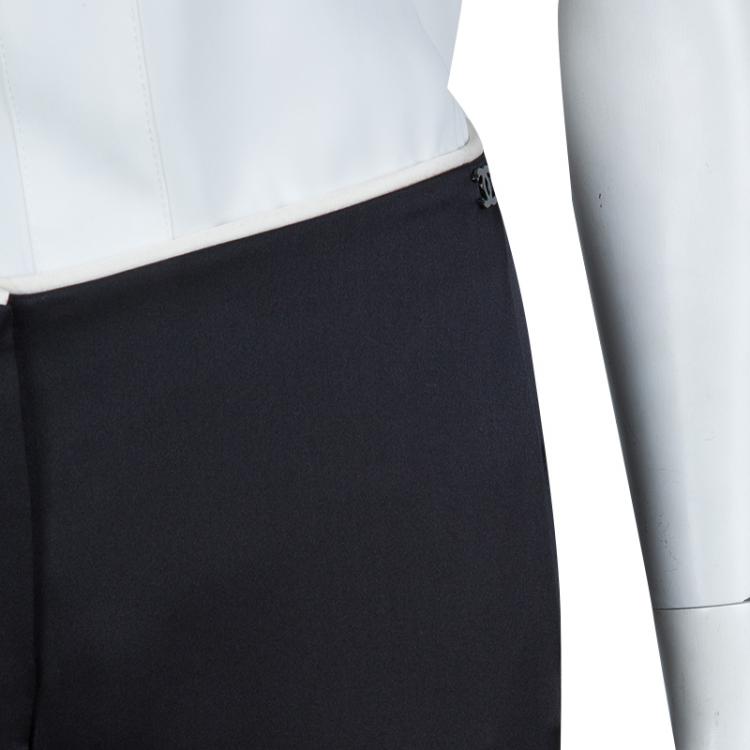 Pre Owned Chanel Black Contrast Piping Detail Flared Silk Trousers M