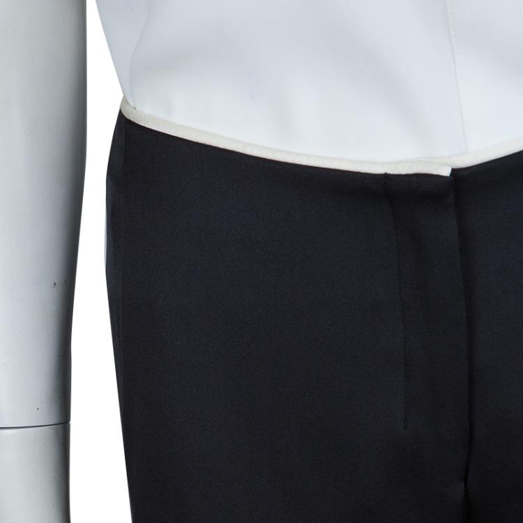 Pre Owned Chanel Black Contrast Piping Detail Flared Silk Trousers M