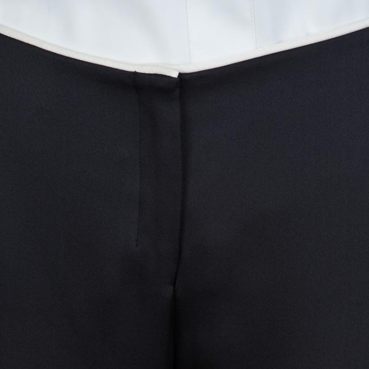 Pre Owned Chanel Black Contrast Piping Detail Flared Silk Trousers M