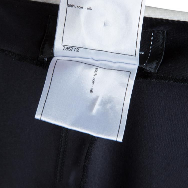 Pre Owned Chanel Black Contrast Piping Detail Flared Silk Trousers M