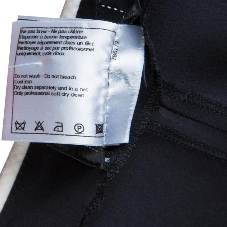 Pre Owned Chanel Black Contrast Piping Detail Flared Silk Trousers M