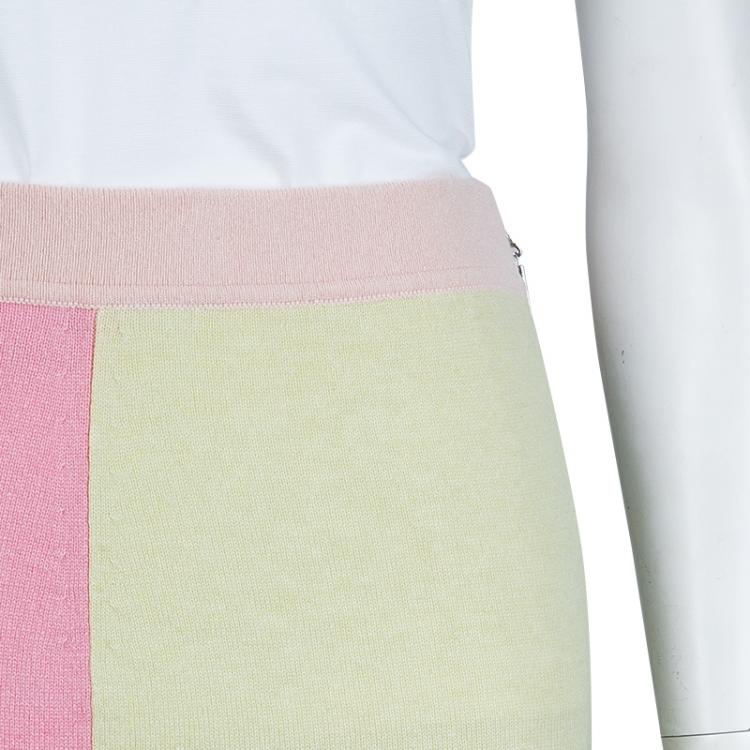Pre Owned Chanel Multicolor Colorblock Pastel Cashmere Intarsia Midi Skirt M