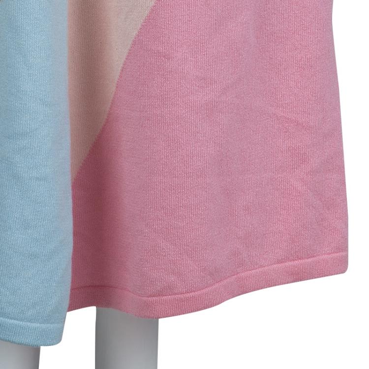 Pre Owned Chanel Multicolor Colorblock Pastel Cashmere Intarsia Midi Skirt M