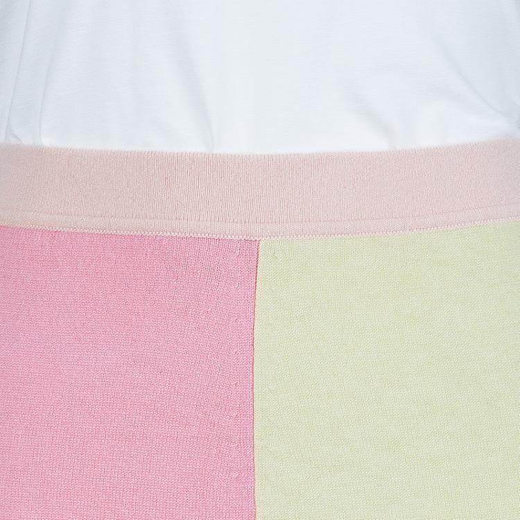 Pre Owned Chanel Multicolor Colorblock Pastel Cashmere Intarsia Midi Skirt M