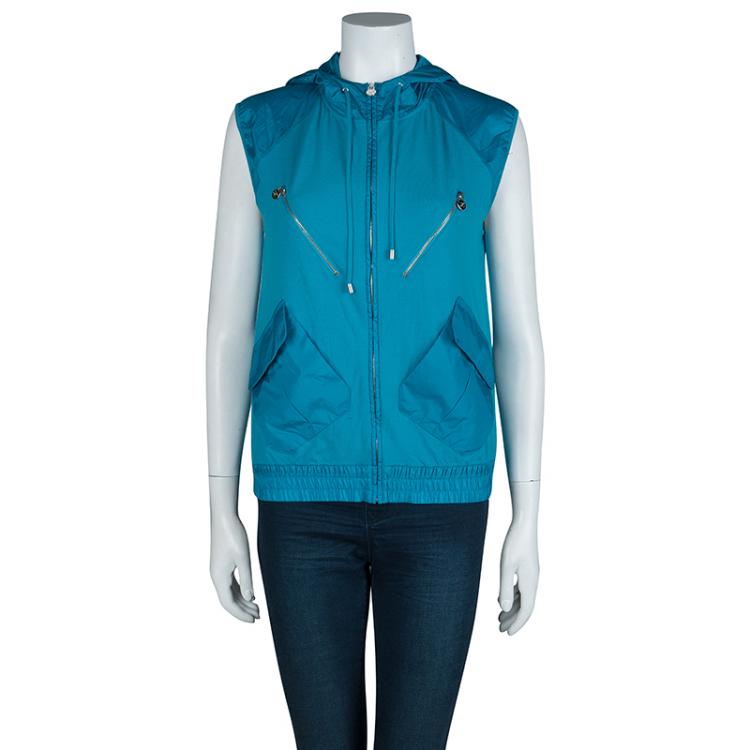 Pre Owned Chanel Turquoise Blue Sleeveless Nylon Jacket M