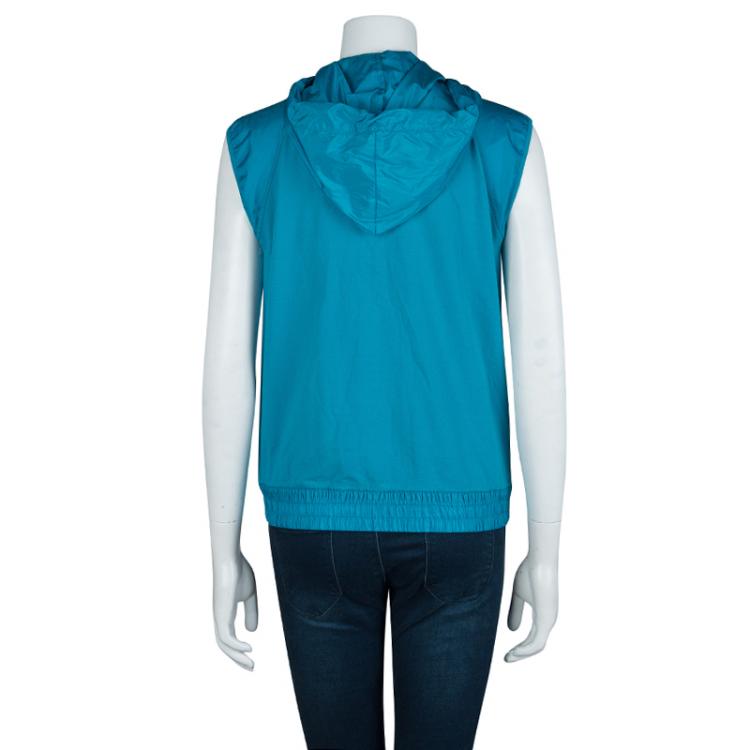 Pre Owned Chanel Turquoise Blue Sleeveless Nylon Jacket M