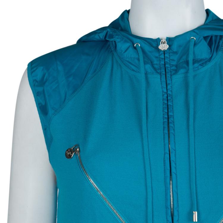 Pre Owned Chanel Turquoise Blue Sleeveless Nylon Jacket M