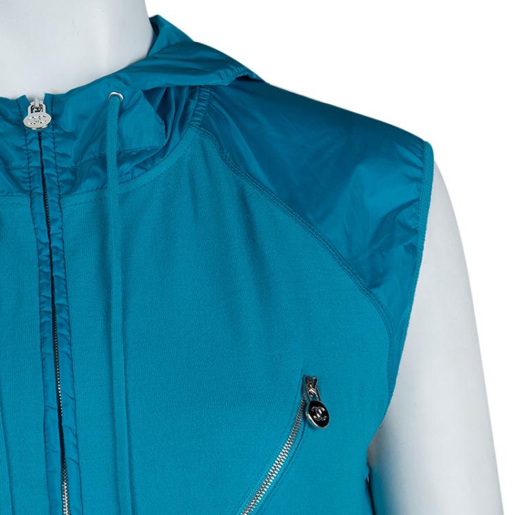 Pre Owned Chanel Turquoise Blue Sleeveless Nylon Jacket M