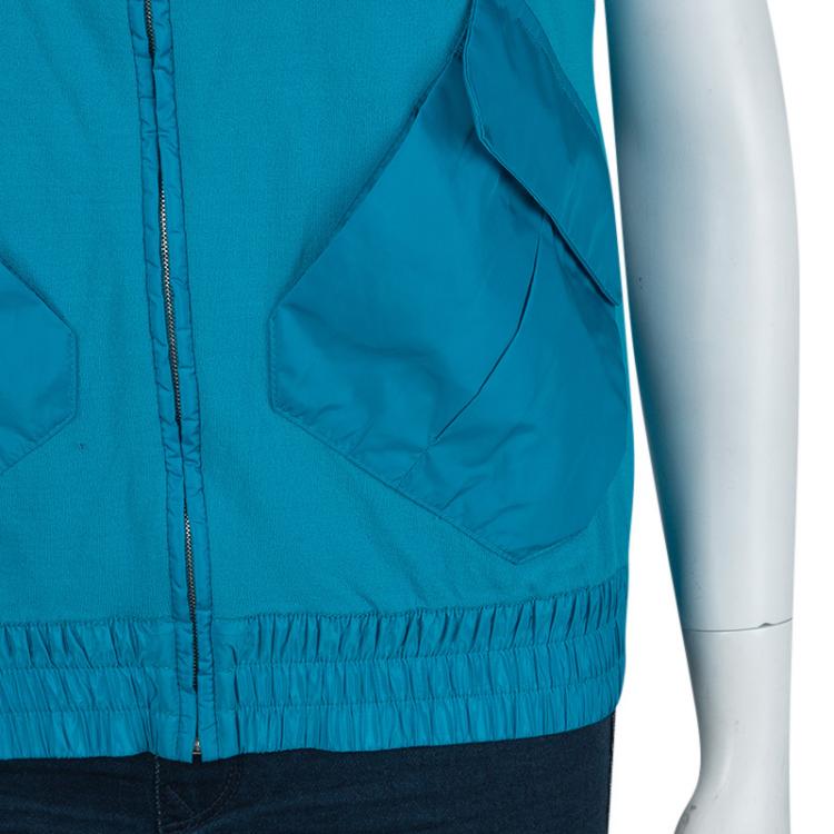 Pre Owned Chanel Turquoise Blue Sleeveless Nylon Jacket M