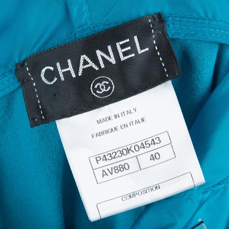 Pre Owned Chanel Turquoise Blue Sleeveless Nylon Jacket M