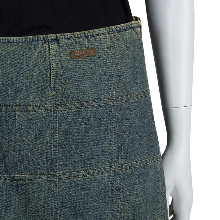 Pre Owned Chanel Vintage Washed Denim Quilted Maxi Skirt M