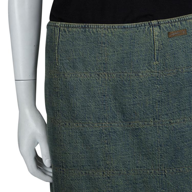 Pre Owned Chanel Vintage Washed Denim Quilted Maxi Skirt M