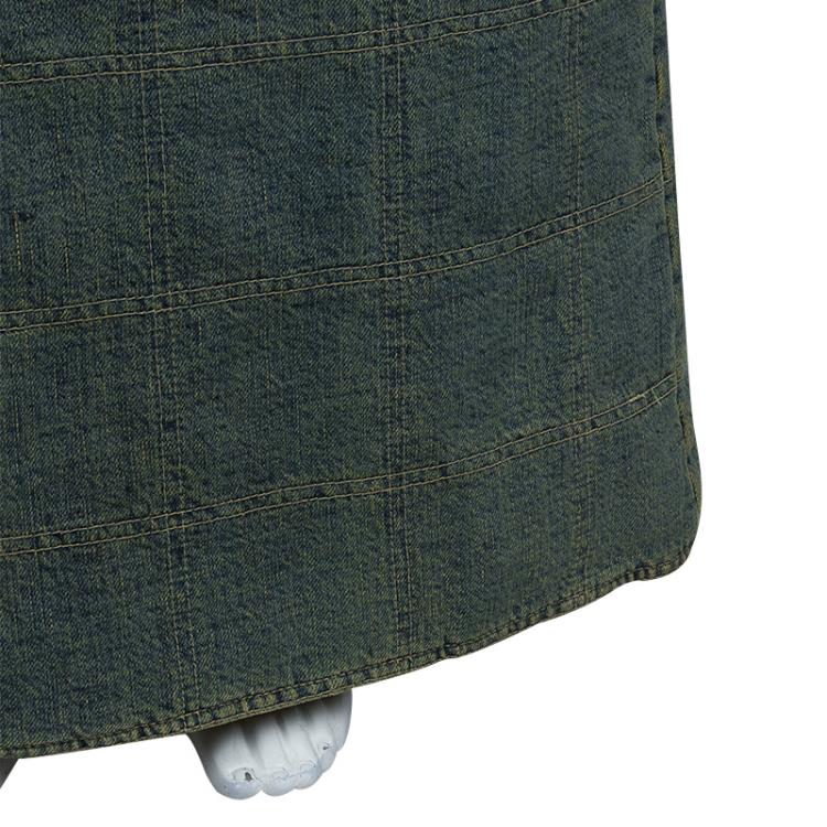 Pre Owned Chanel Vintage Washed Denim Quilted Maxi Skirt M