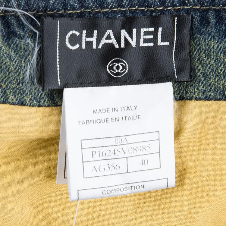 Pre Owned Chanel Vintage Washed Denim Quilted Maxi Skirt M