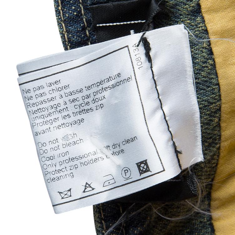 Pre Owned Chanel Vintage Washed Denim Quilted Maxi Skirt M